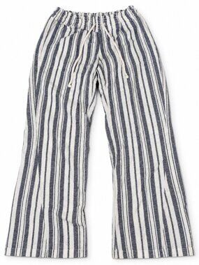 Roxy Cotton Linen Striped Drawstring Pants Large Coastal Beach